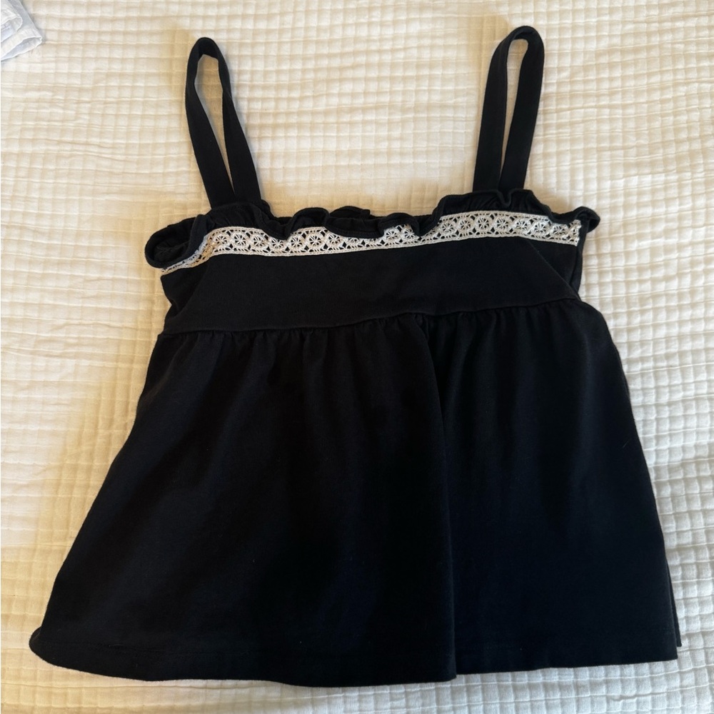 Black Sleeveless Top with Lace Trim